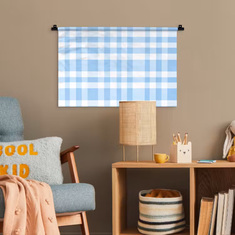 Ruit - Patroon - Blauw Wandkleed katoen klein 269 -wsfeer4_kind