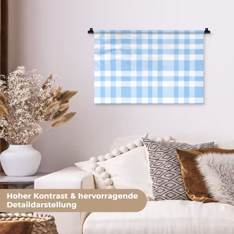 Ruit - Patroon - Blauw Wandkleed katoen klein 269 -tsfeer1_DE