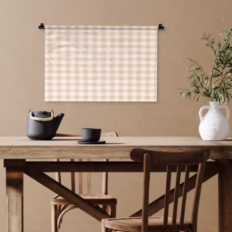 Plaid - Patroon - Vierkant - Beige Wandkleed katoen klein 269 -sfeer6