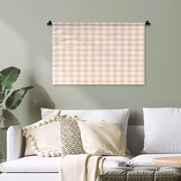 Plaid - Patroon - Vierkant - Beige Wandkleed katoen klein 269 -sfeer7