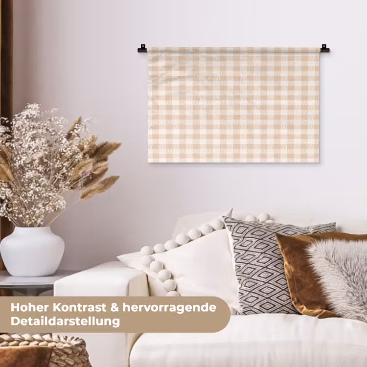 Plaid - Patroon - Vierkant - Beige Wandkleed katoen klein 269 -tsfeer1_DE