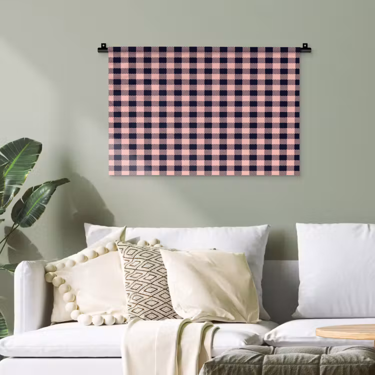 Plaid - Patroon - Roze - Zwart Wandkleed katoen klein 269 -sfeer7