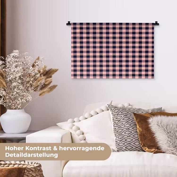 Plaid - Patroon - Roze - Zwart Wandkleed katoen klein 269 -tsfeer1_DE
