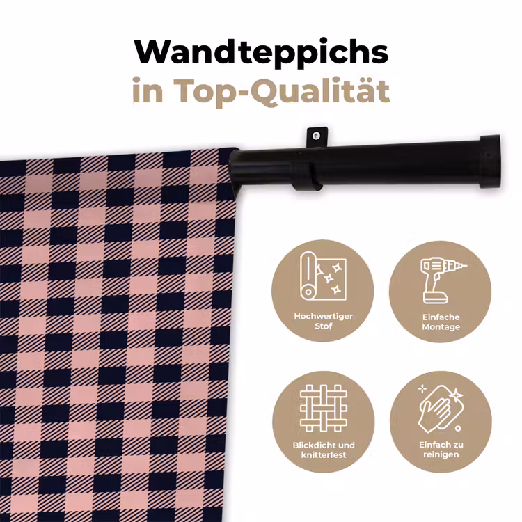 Plaid - Patroon - Roze - Zwart Wandkleed katoen klein 269 -tsfeer2_DE