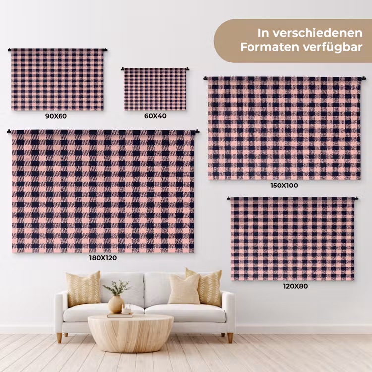 Plaid - Patroon - Roze - Zwart Wandkleed katoen klein 269 -tsfeer8_DE