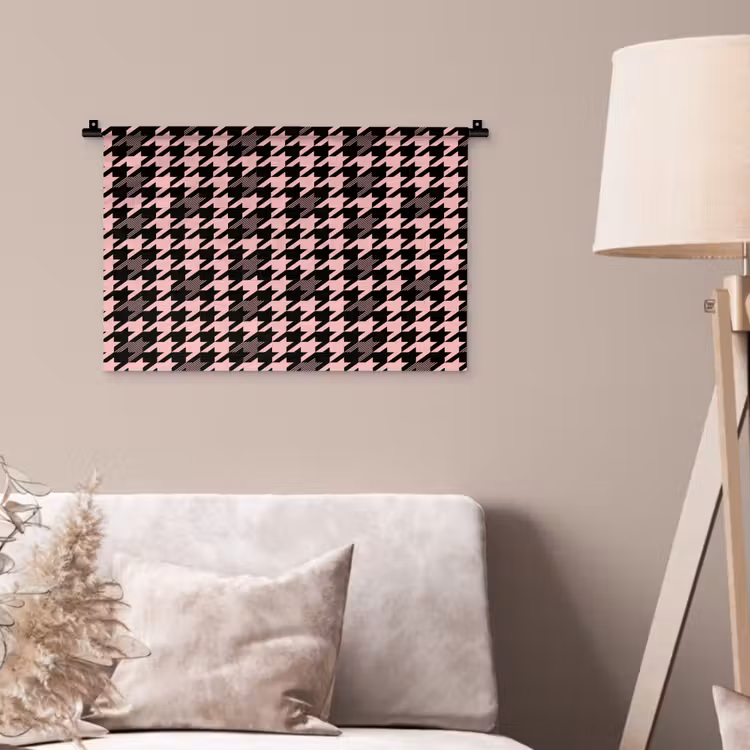 Plaid - Patroon - Zwart - Roze Wandkleed katoen klein 269 -sfeer4