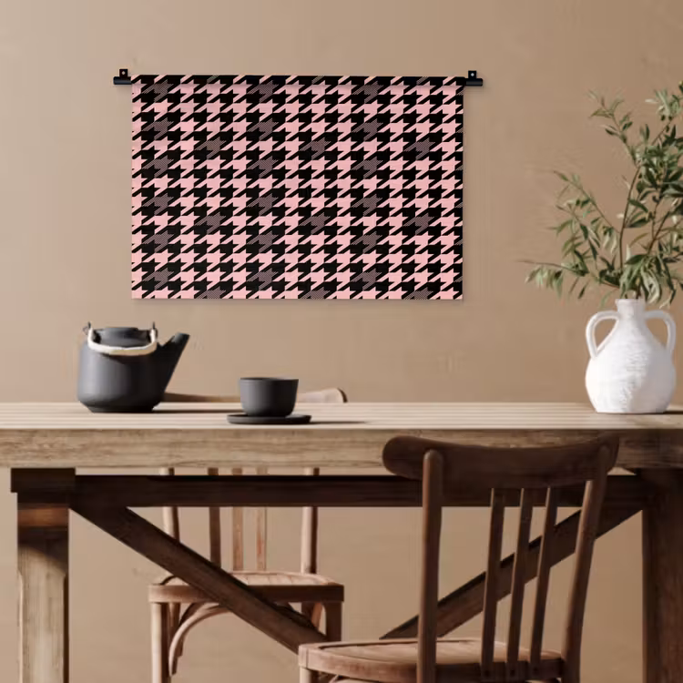 Plaid - Patroon - Zwart - Roze Wandkleed katoen klein 269 -sfeer6