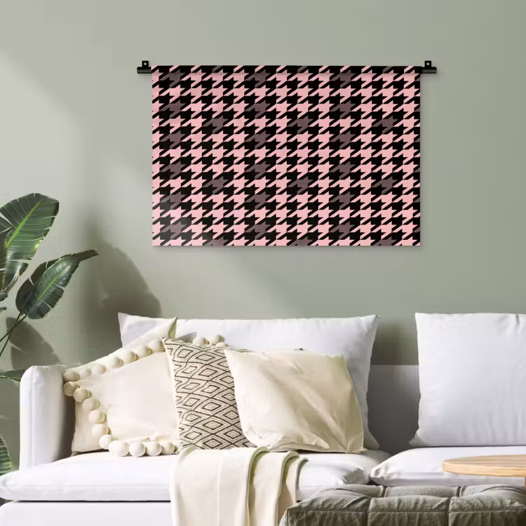 Plaid - Patroon - Zwart - Roze Wandkleed katoen klein 269 -sfeer7
