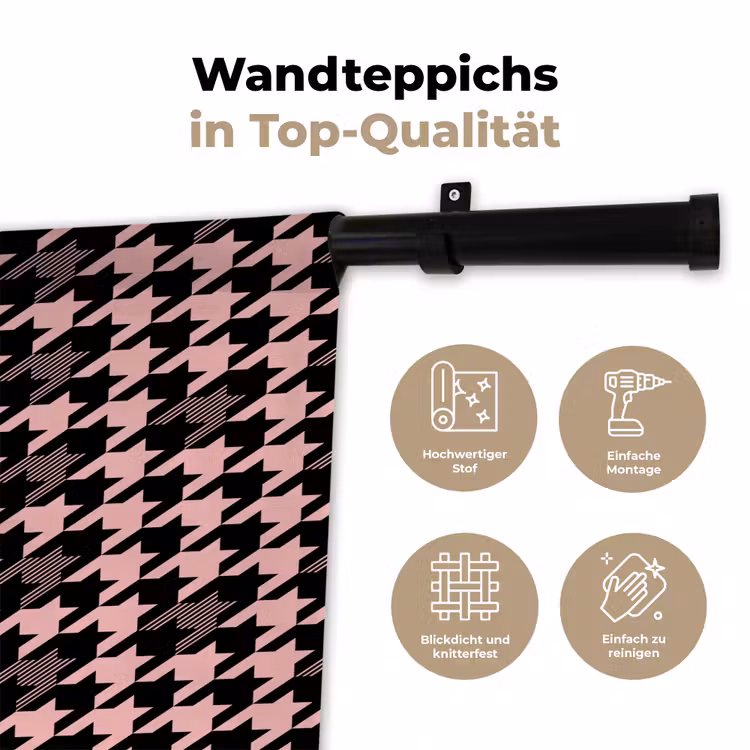 Plaid - Patroon - Zwart - Roze Wandkleed katoen klein 269 -tsfeer2_DE