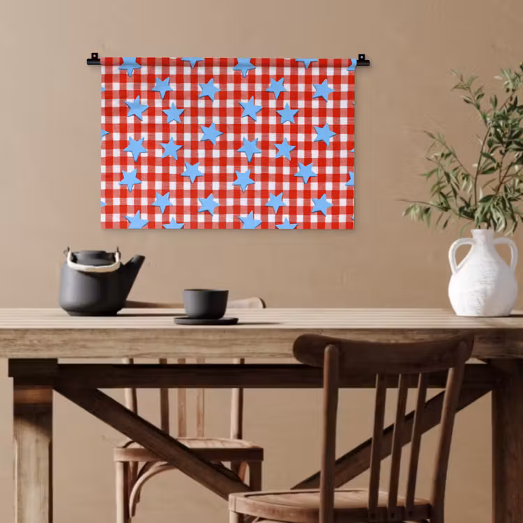 Ruit - Sterren - Rood Wandkleed katoen klein 269 -sfeer6