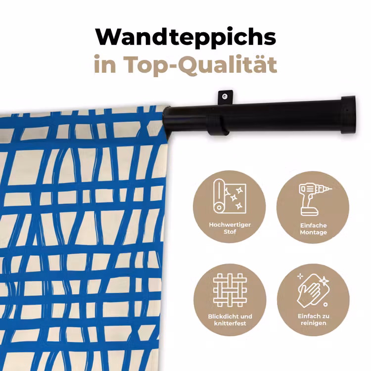 Ruitpatroon - Blauw - Crème Wandkleed katoen klein 269 -tsfeer2_DE