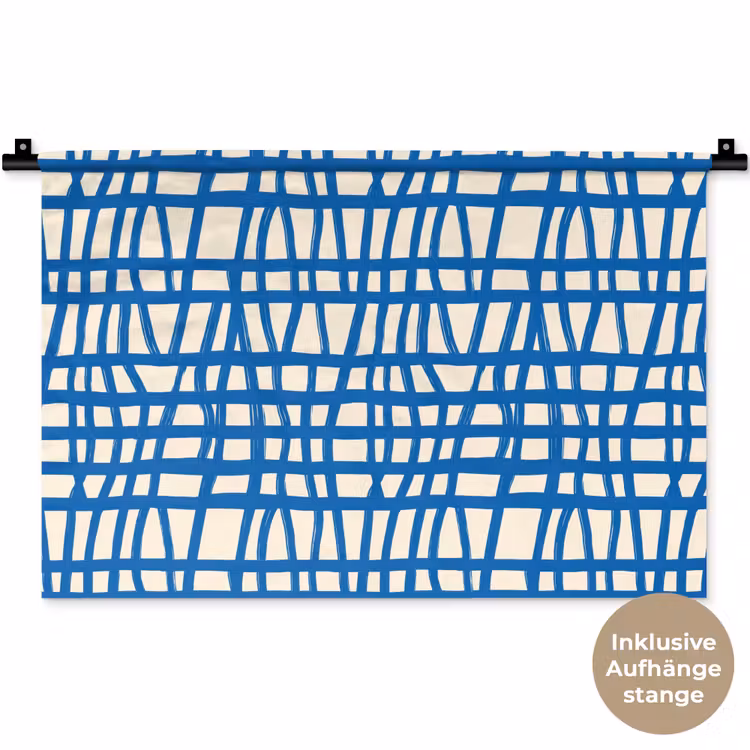 Ruitpatroon - Blauw - Crème Wandkleed katoen klein 269 -t3d_DE