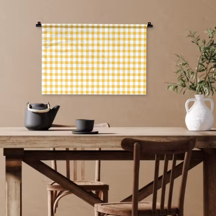 Ruit - Gingham - Klassiek - Geel en Wit Wandkleed katoen klein 269 -sfeer6