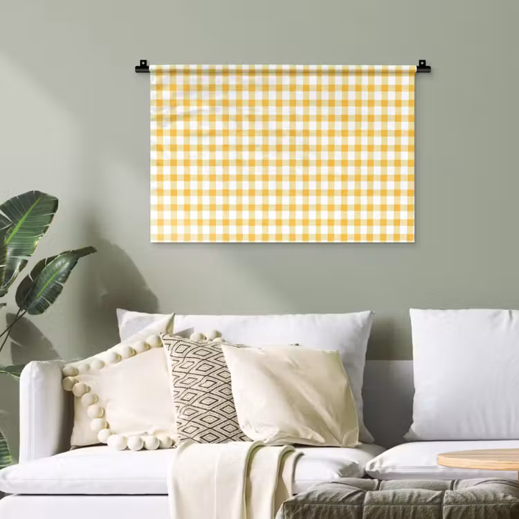 Ruit - Gingham - Klassiek - Geel en Wit Wandkleed katoen klein 269 -sfeer7