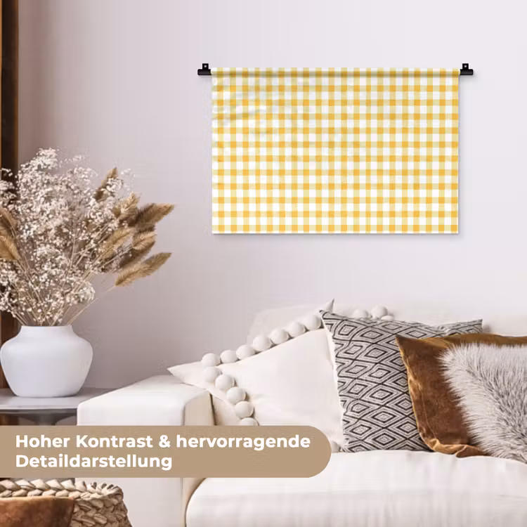 Ruit - Gingham - Klassiek - Geel en Wit Wandkleed katoen klein 269 -tsfeer1_DE