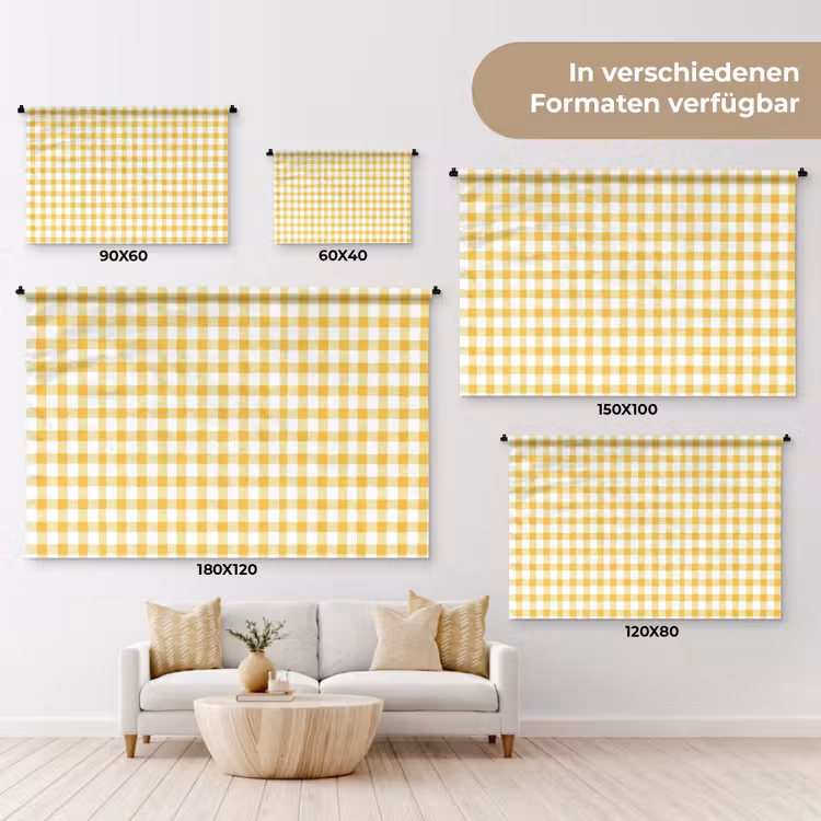 Ruit - Gingham - Klassiek - Geel en Wit Wandkleed katoen klein 269 -tsfeer8_DE