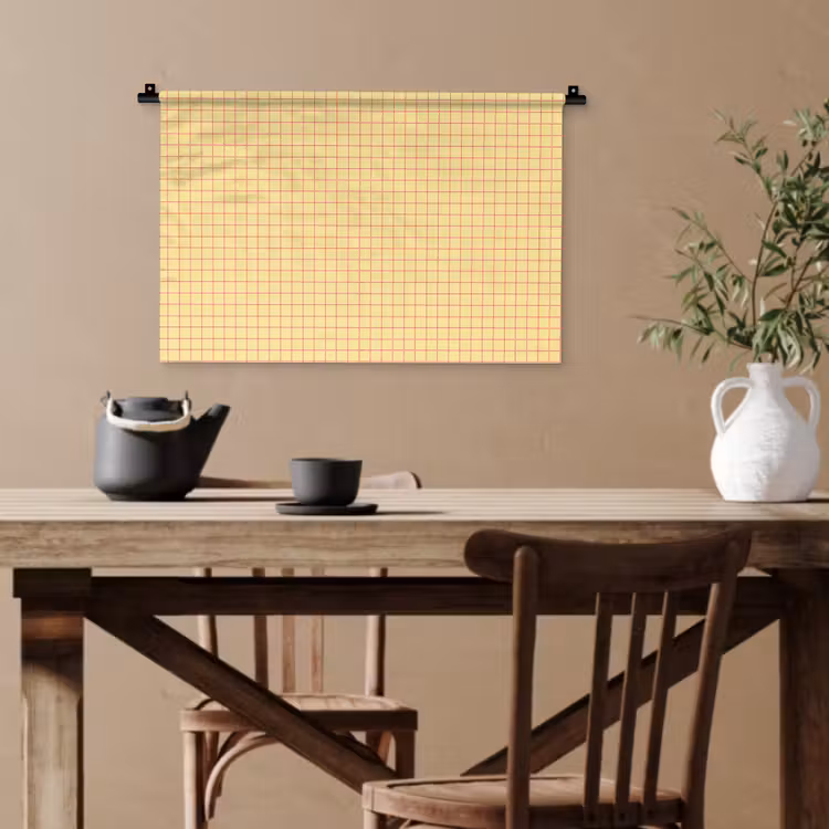 Ruitjes - Grid - Minimalistisch - Geel - Roze Wandkleed katoen klein 269 -sfeer6