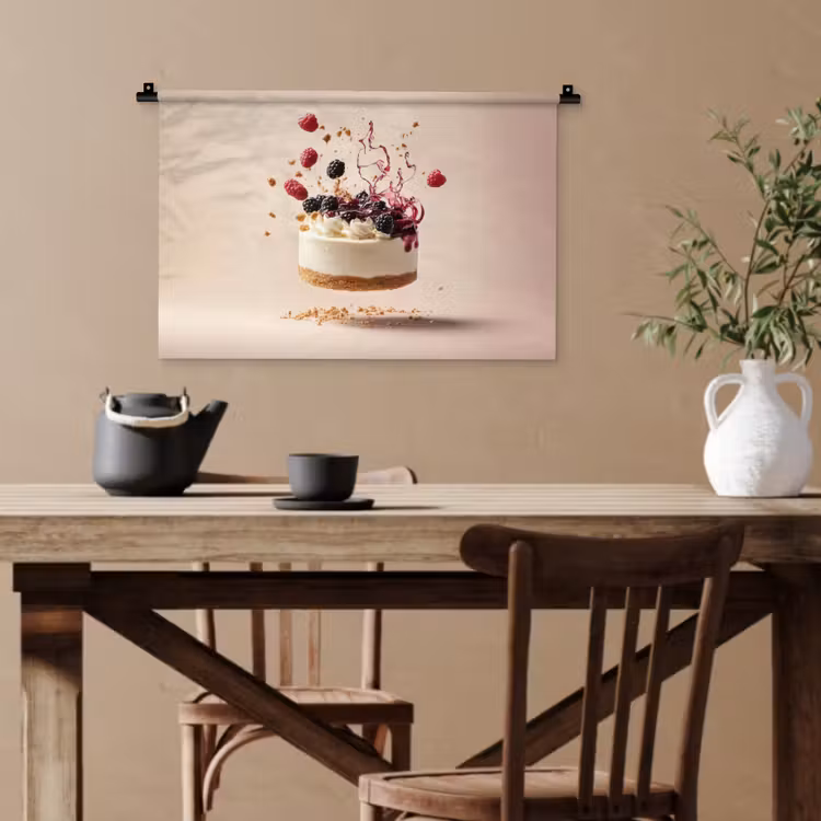 Cheesecake - Eten - Roze - Taart Wandkleed katoen klein -sfeer6