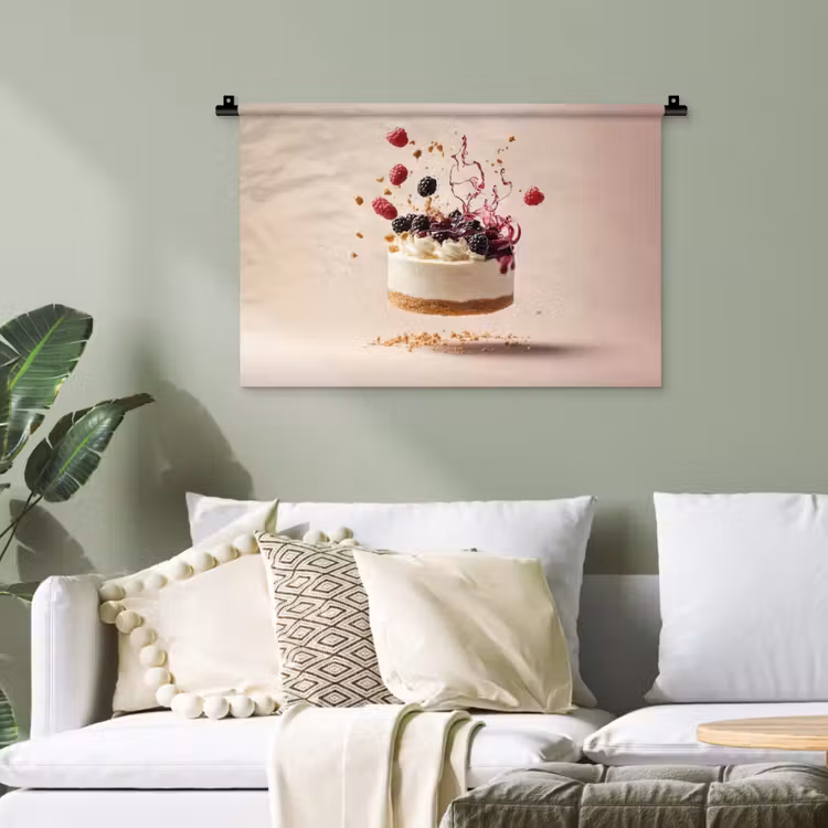 Cheesecake - Eten - Roze - Taart Wandkleed katoen klein -sfeer7