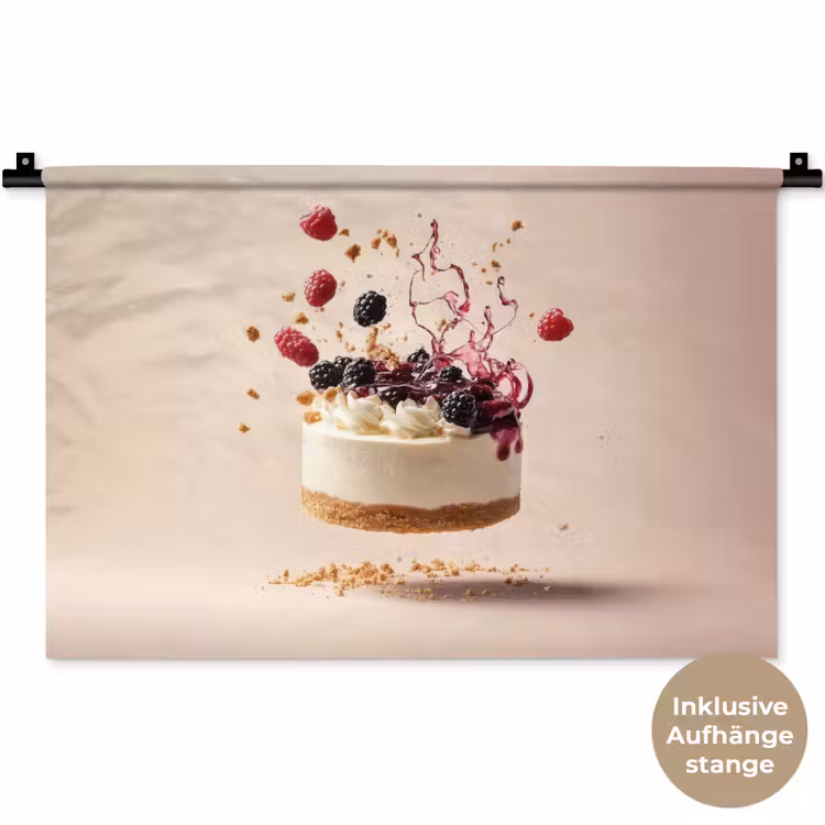 Cheesecake - Eten - Roze - Taart Wandkleed katoen klein -t3d_DE