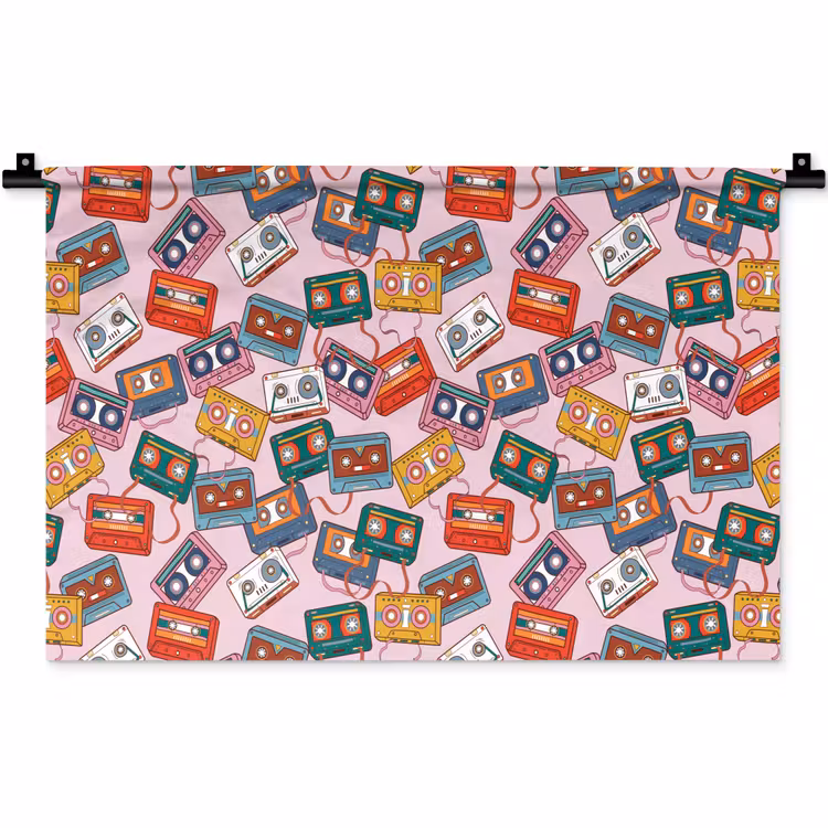 Cassette - Patroon - Roze Wandkleed katoen klein 269 -zz3d