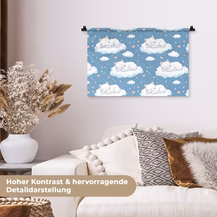 Kitten - Wolken - Blauw Wandkleed katoen klein 269 -tsfeer1_DE