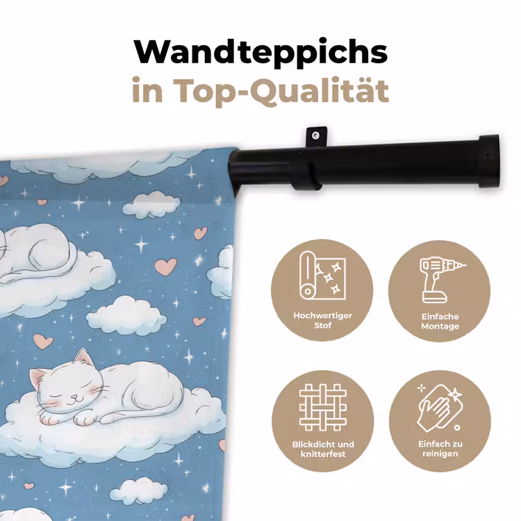 Kitten - Wolken - Blauw Wandkleed katoen klein 269 -tsfeer2_DE