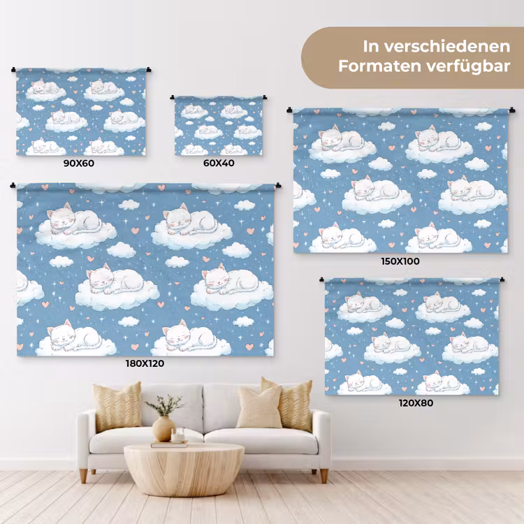 Kitten - Wolken - Blauw Wandkleed katoen klein 269 -tsfeer8_DE