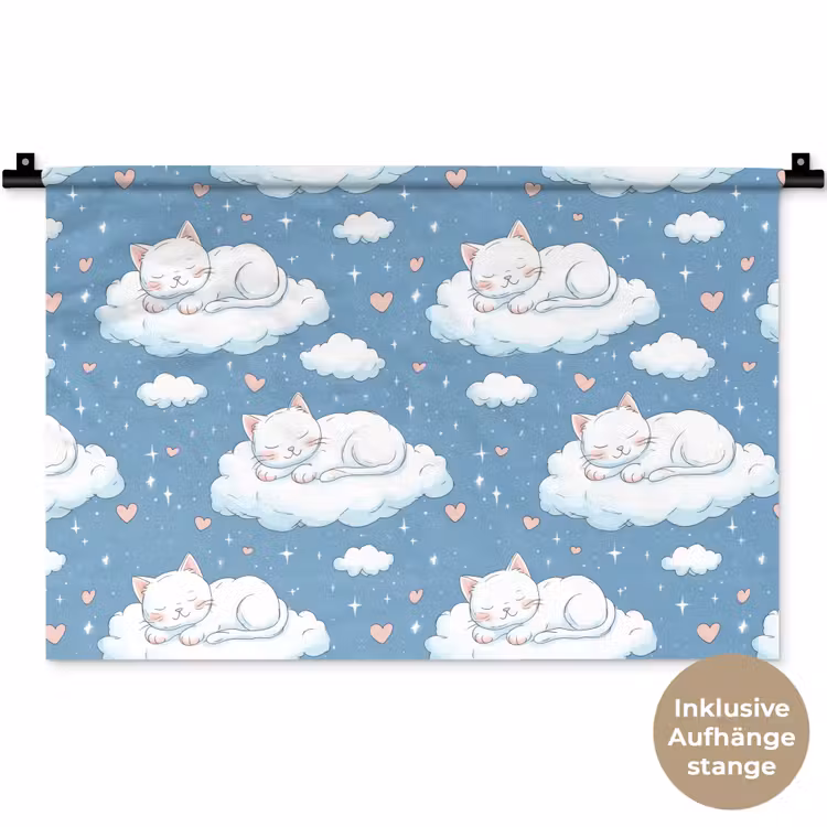 Kitten - Wolken - Blauw Wandkleed katoen klein 269 -t3d_DE