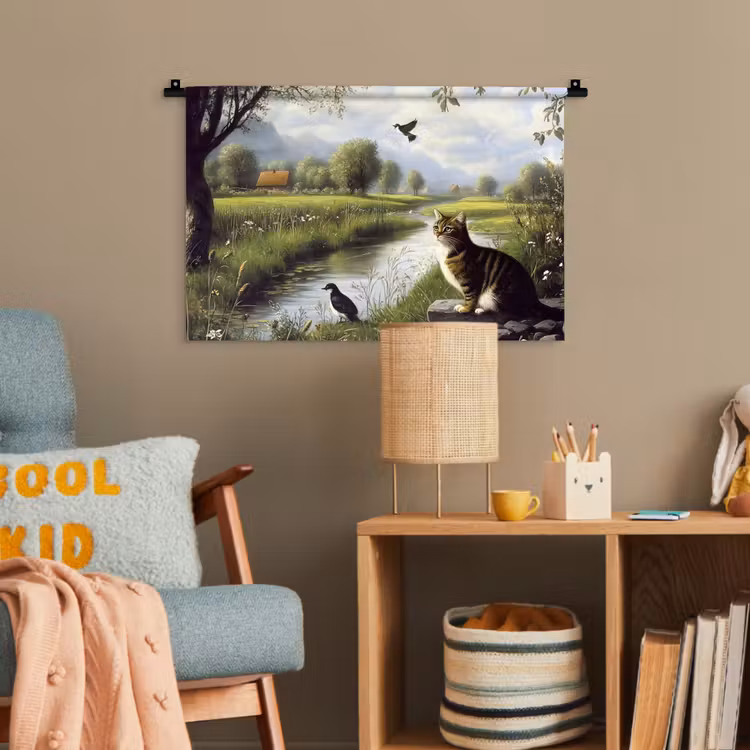 Kat - Beekje - Weide Wandkleed katoen klein -wsfeer4_kind