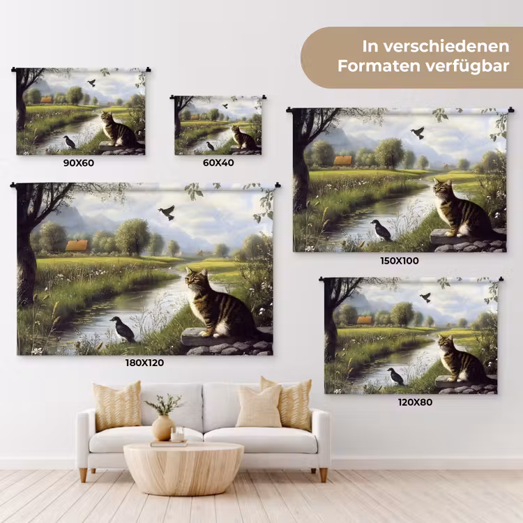 Kat - Beekje - Weide Wandkleed katoen klein -tsfeer8_DE