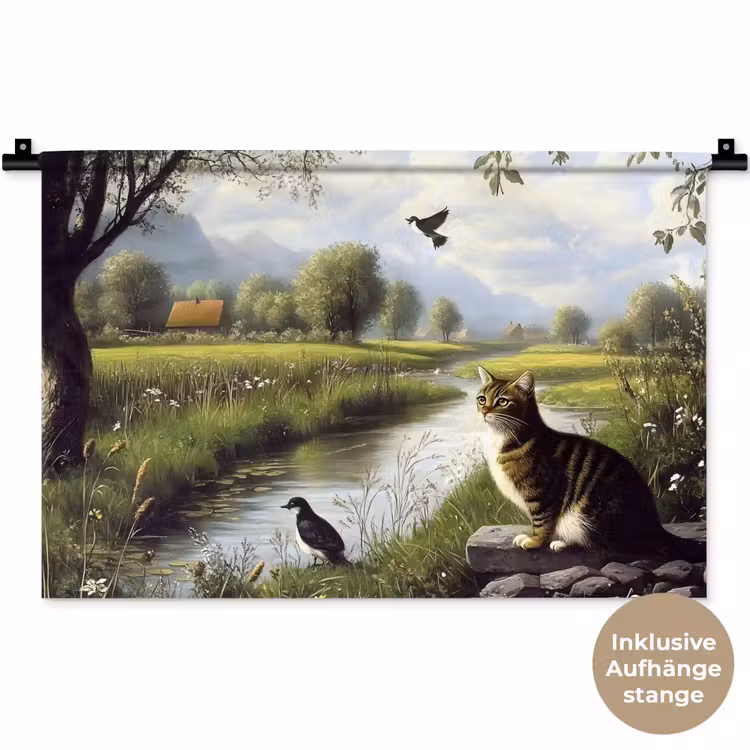 Kat - Beekje - Weide Wandkleed katoen klein -t3d_DE