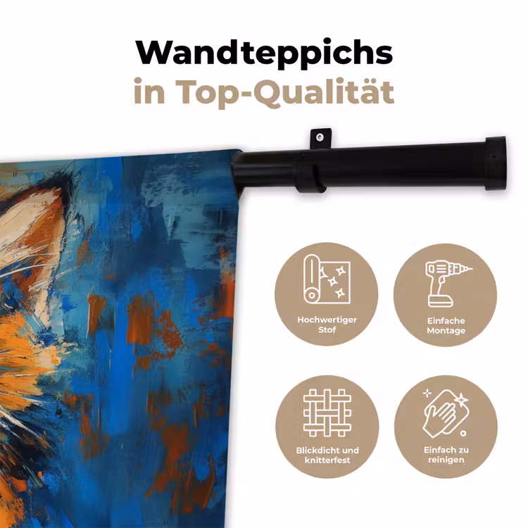 Kat - Kleurrijk - Oranje - Blauw Wandkleed katoen klein -tsfeer2_DE