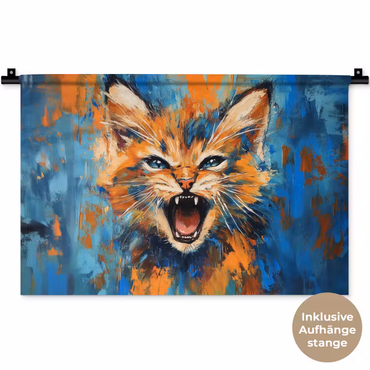 Kat - Kleurrijk - Oranje - Blauw Wandkleed katoen klein -t3d_DE