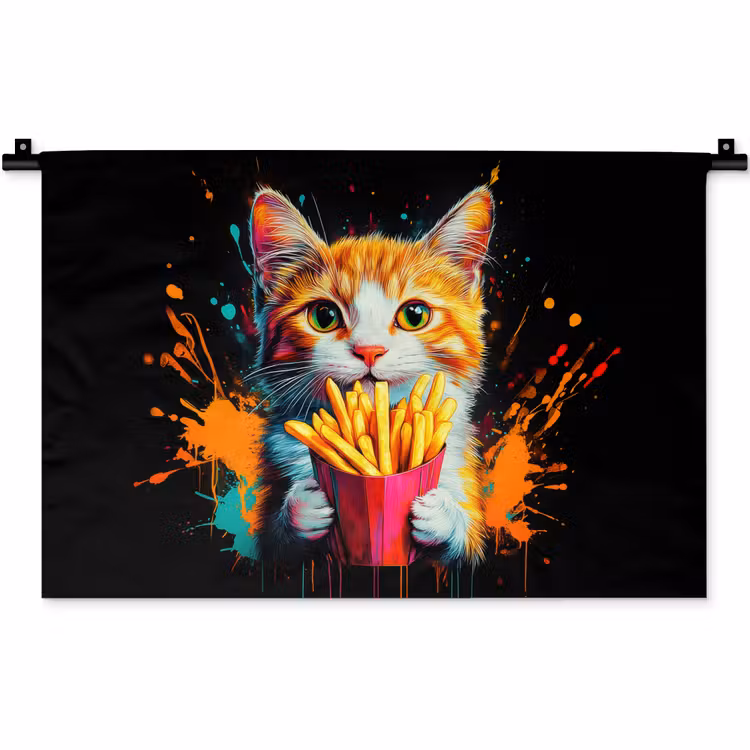 Kat - Eten - Patat - Graffiti - Abstract Wandkleed katoen klein -zz3d