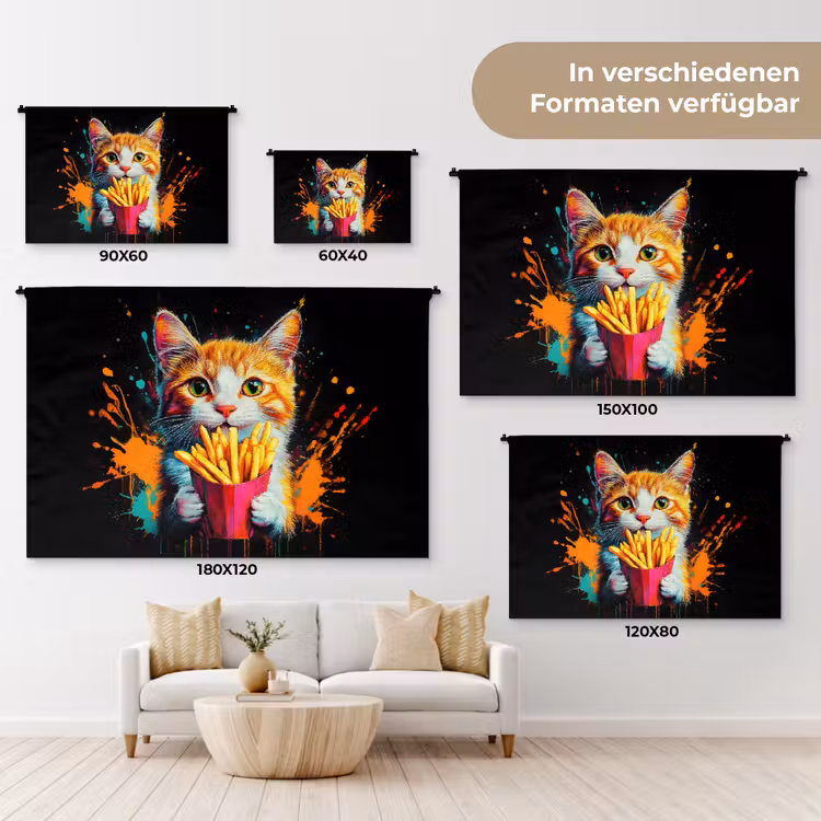 Kat - Eten - Patat - Graffiti - Abstract Wandkleed katoen klein -tsfeer8_DE