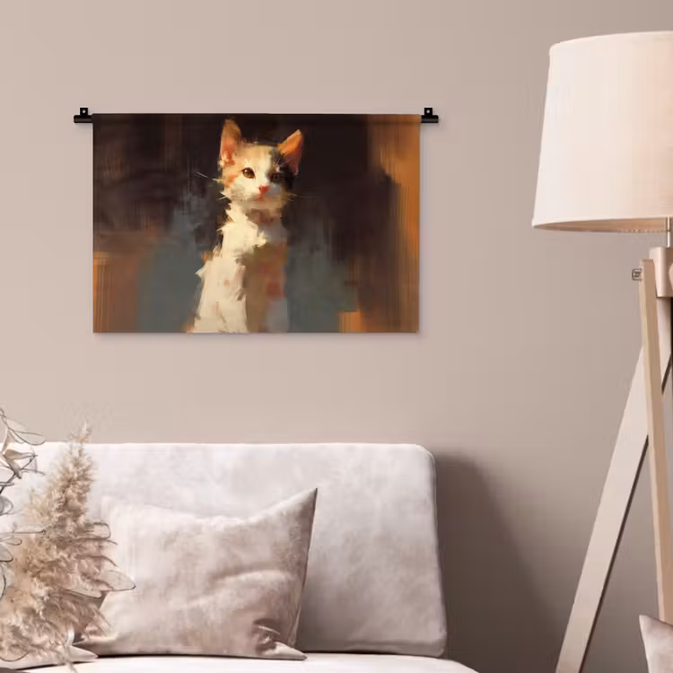 Kat - Geschilderd - Artistiek - Wit Wandkleed katoen klein -sfeer4