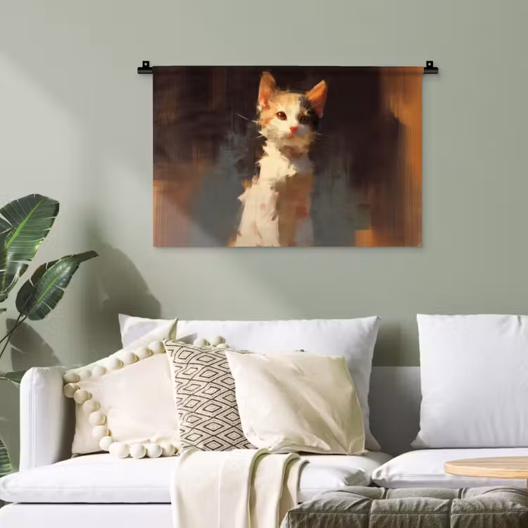 Kat - Geschilderd - Artistiek - Wit Wandkleed katoen klein -sfeer7