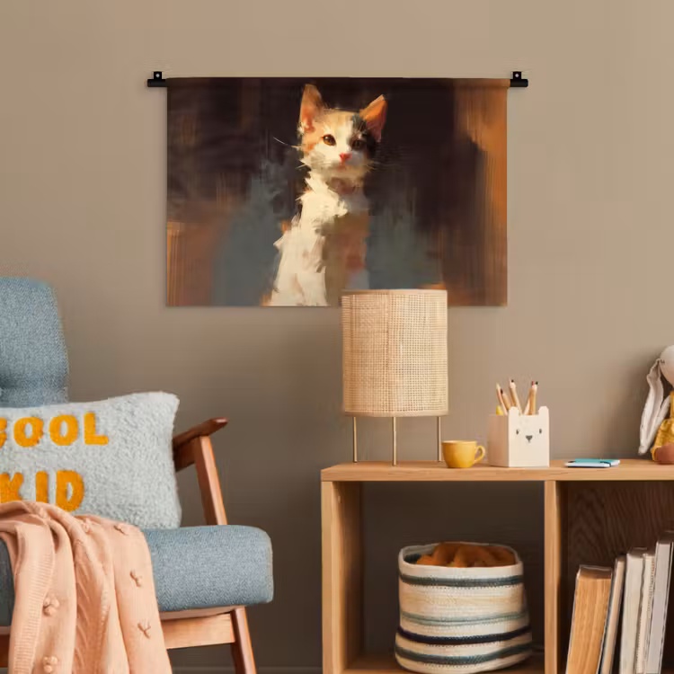 Kat - Geschilderd - Artistiek - Wit Wandkleed katoen klein -wsfeer4_kind