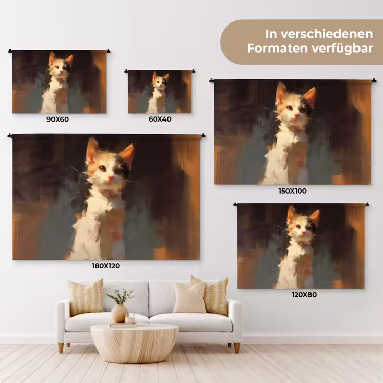 Kat - Geschilderd - Artistiek - Wit Wandkleed katoen klein -tsfeer8_DE