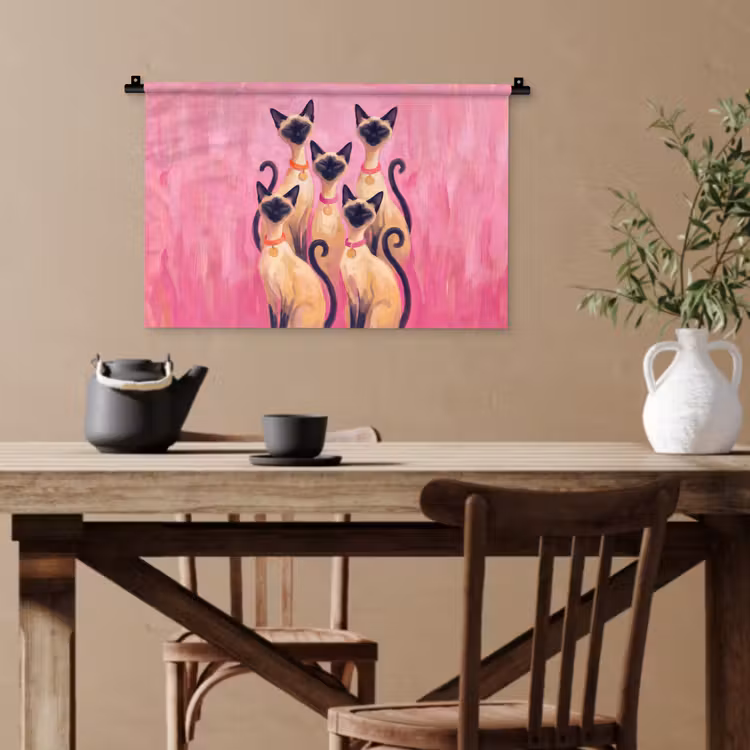 Kat - Groep - Dieren - Modern - Roze Wandkleed katoen klein -sfeer6