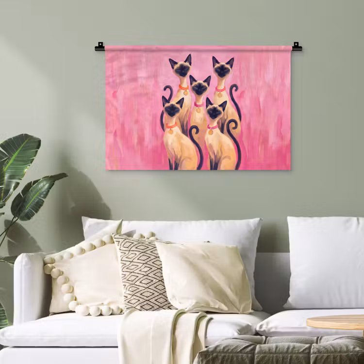 Kat - Groep - Dieren - Modern - Roze Wandkleed katoen klein -sfeer7