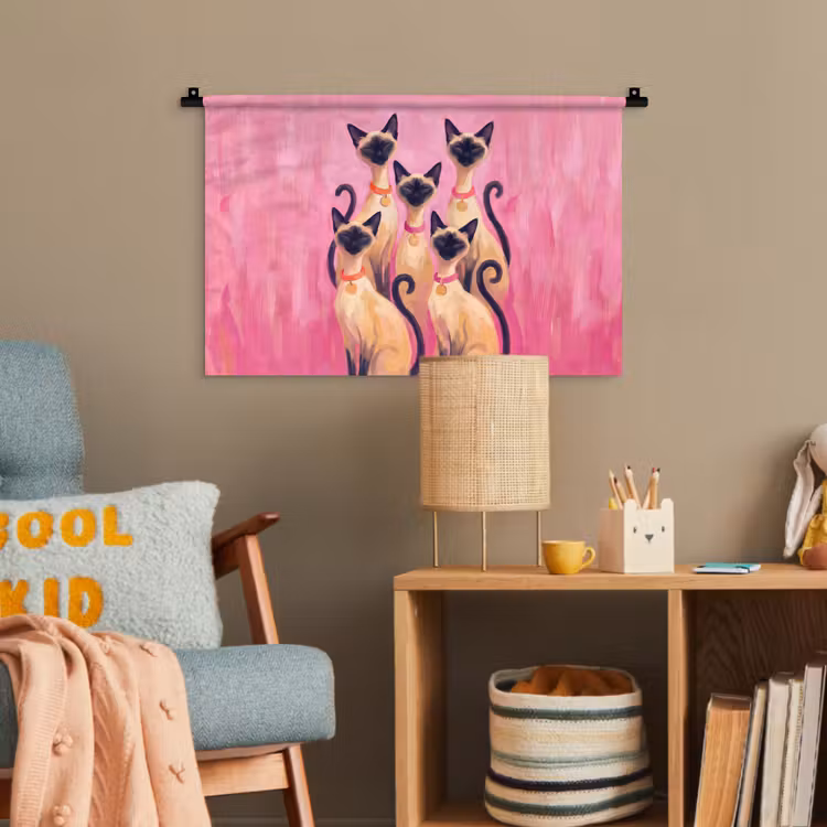 Kat - Groep - Dieren - Modern - Roze Wandkleed katoen klein -wsfeer4_kind