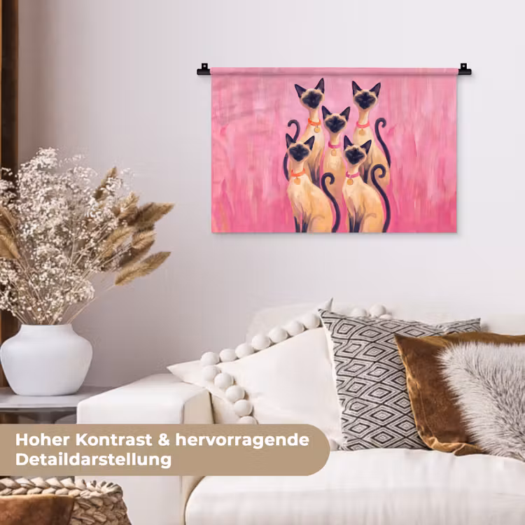 Kat - Groep - Dieren - Modern - Roze Wandkleed katoen klein -tsfeer1_DE