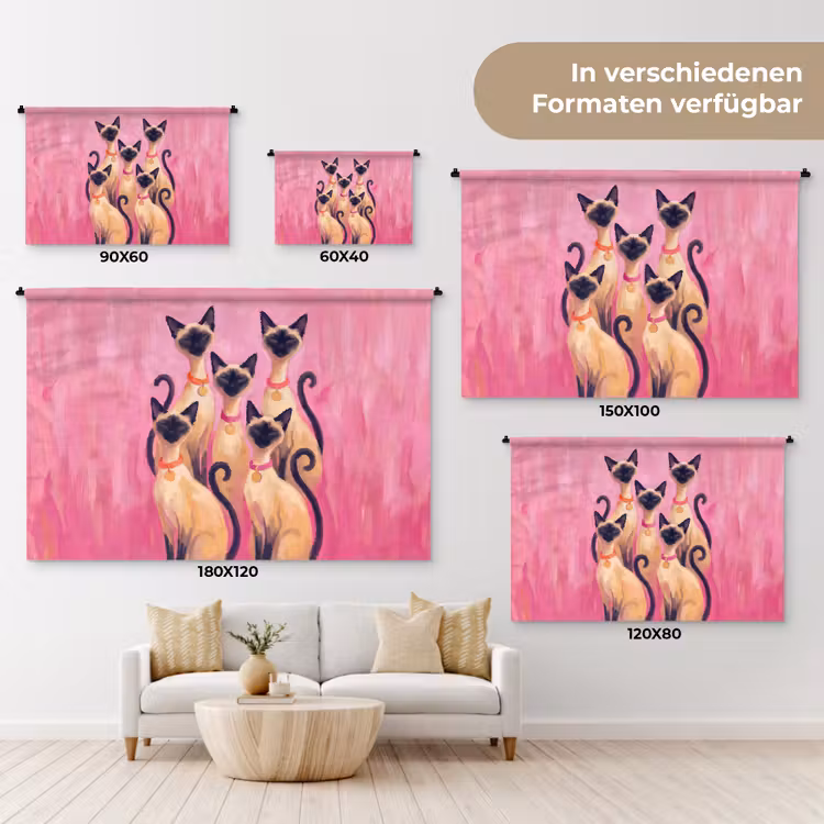 Kat - Groep - Dieren - Modern - Roze Wandkleed katoen klein -tsfeer8_DE