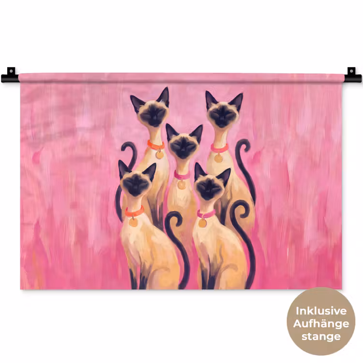 Kat - Groep - Dieren - Modern - Roze Wandkleed katoen klein -t3d_DE