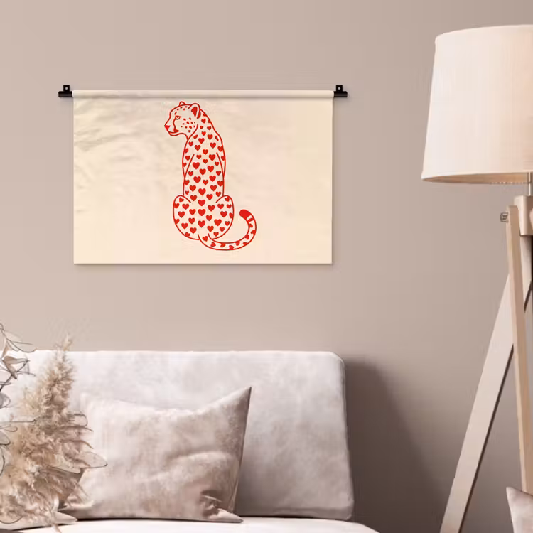 Kat - Harten - Dieren - Modern - Rood Wandkleed katoen klein -sfeer4