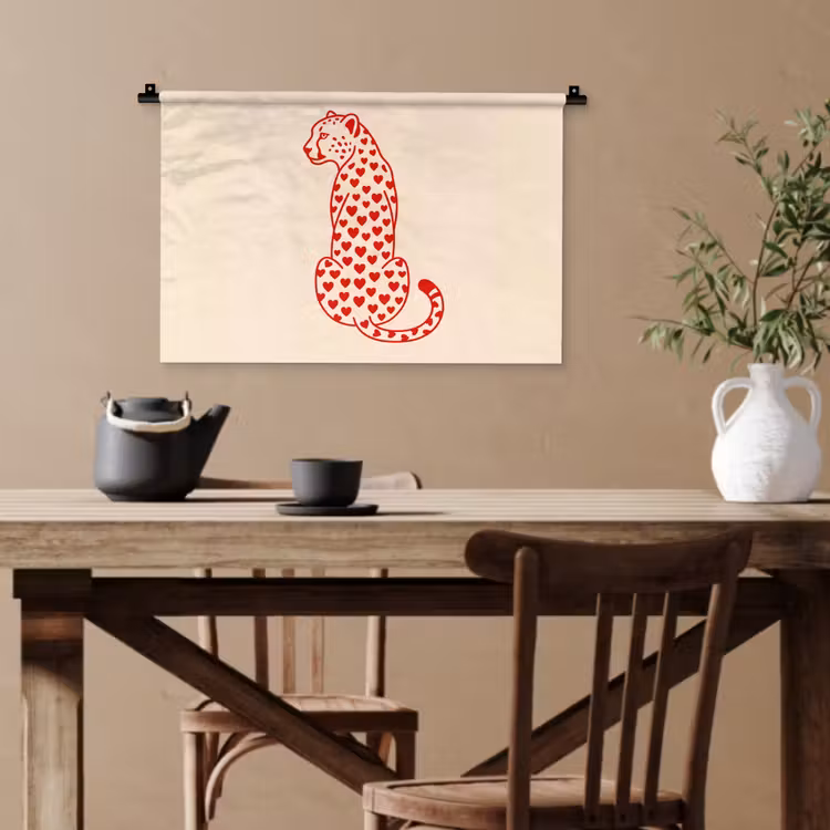 Kat - Harten - Dieren - Modern - Rood Wandkleed katoen klein -sfeer6