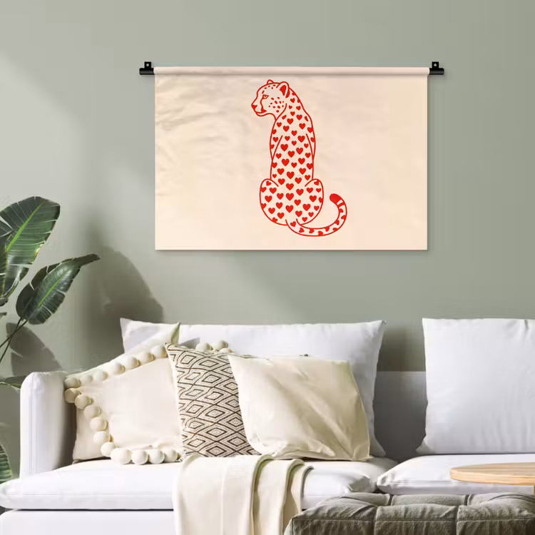 Kat - Harten - Dieren - Modern - Rood Wandkleed katoen klein -sfeer7