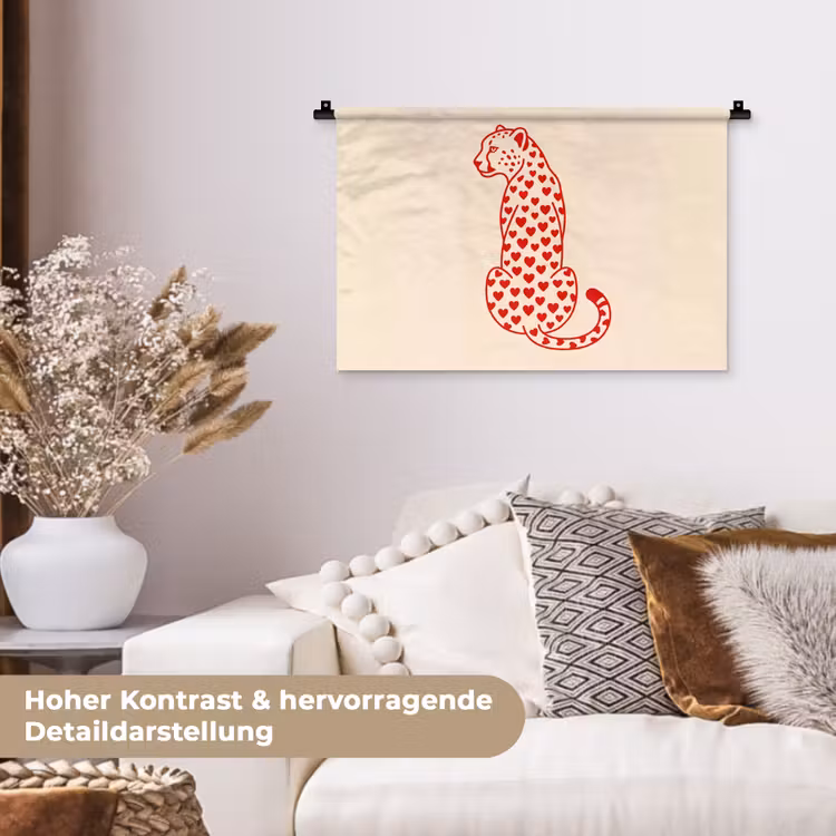 Kat - Harten - Dieren - Modern - Rood Wandkleed katoen klein -tsfeer1_DE